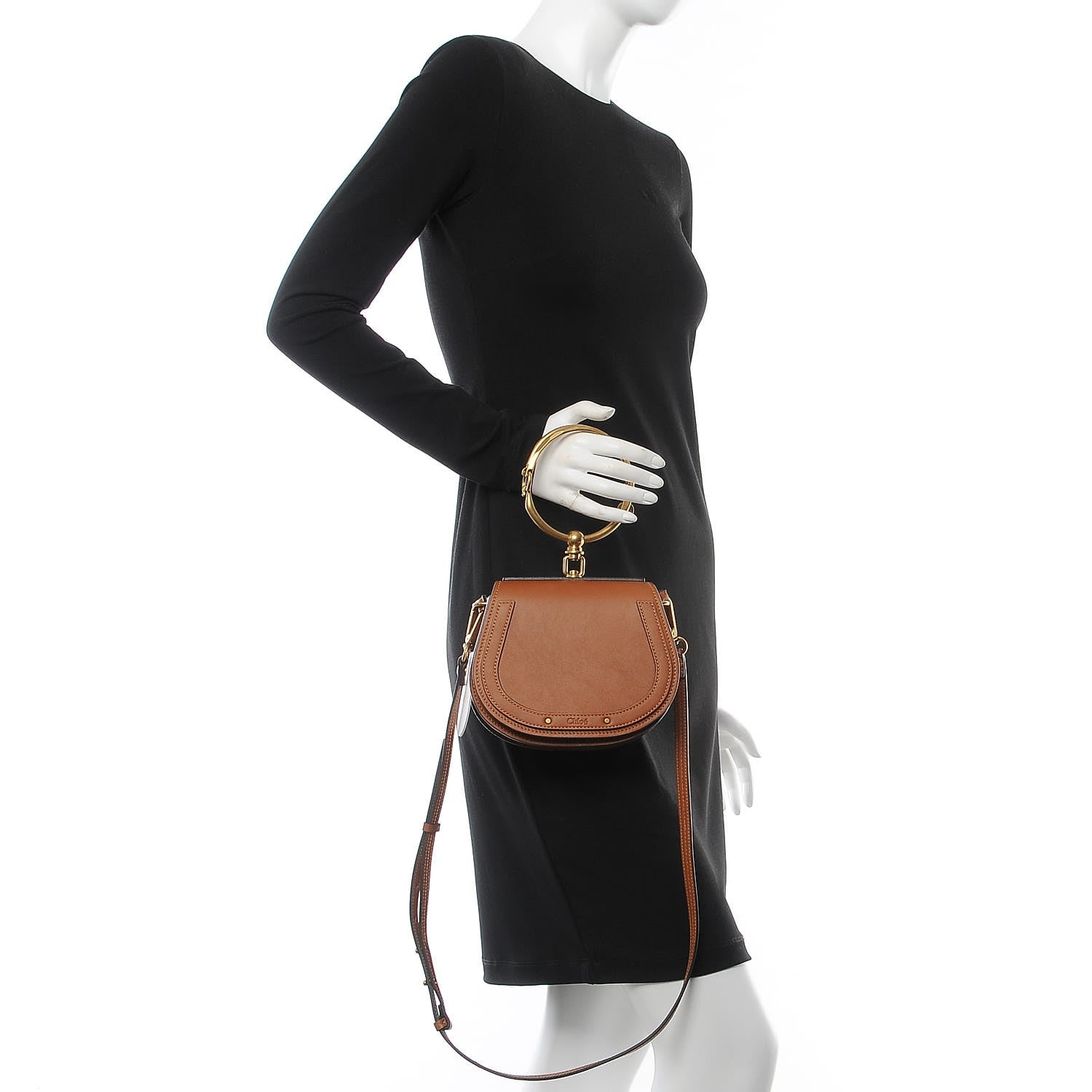 Chloe Calfskin Suede Small Nile Bracelet Bag Caramel 2 of 8