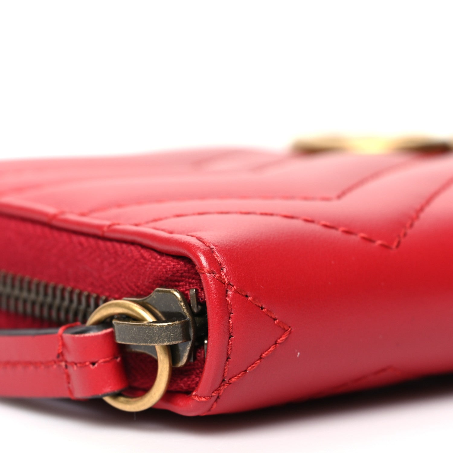 Gucci Calfskin Matelasse GG Marmont Zip Around Wallet Hibiscus Red 9 of 12