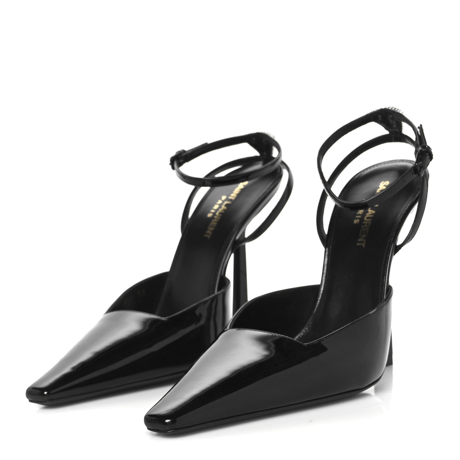Saint Laurent Patent Calfskin Crystal Anouk Pumps 38 Black 4 of 10