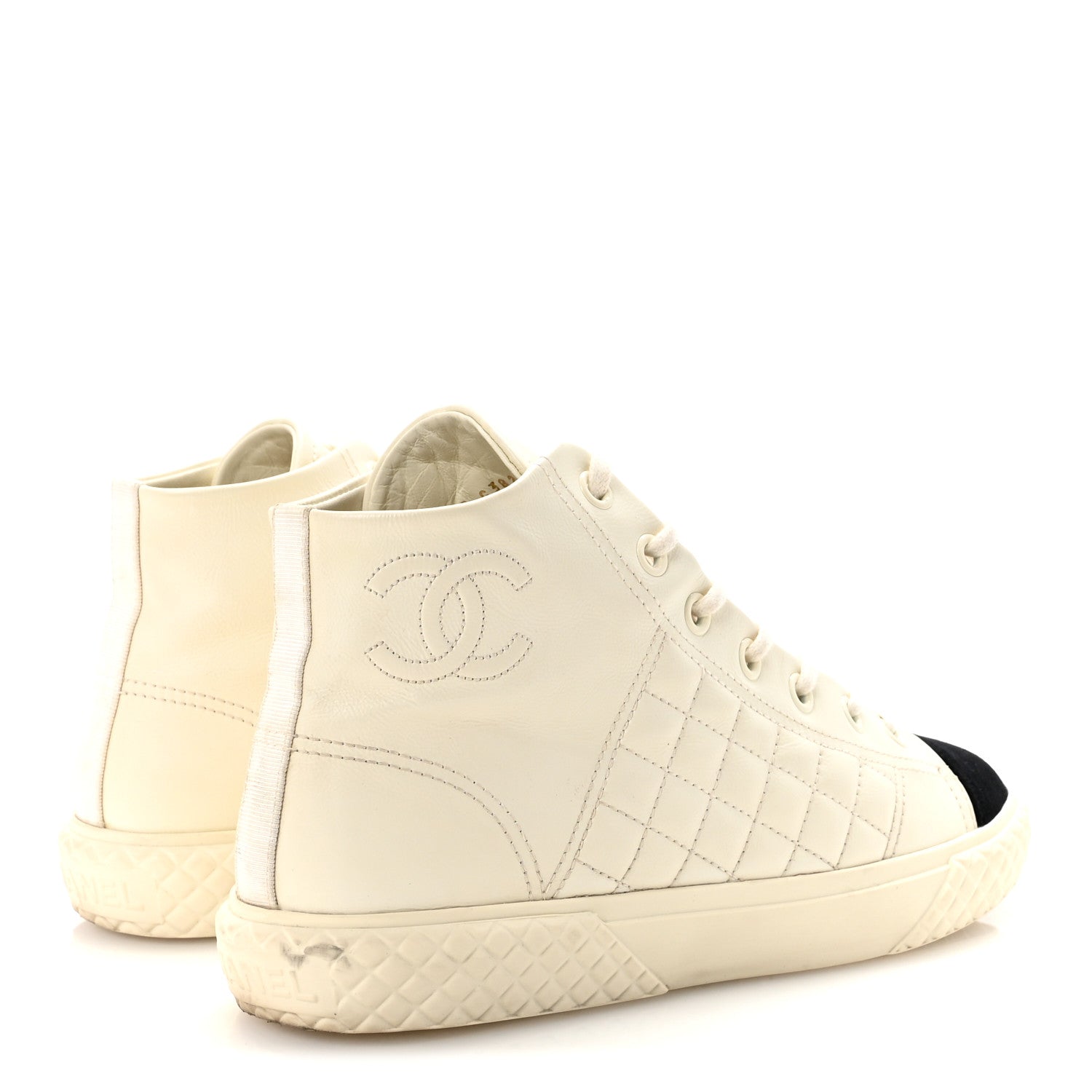 Chanel Calfskin High Top CC Sneakers 40 Ivory Black 5 of 10
