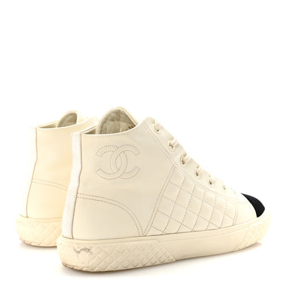 Chanel Calfskin High Top CC Sneakers 40 Ivory Black 5 of 10