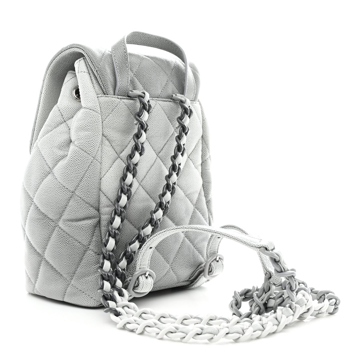 Shaded Caviar Quilted Lacquered CC My Everything Drawstring Backpack Dark Grey Light Grey