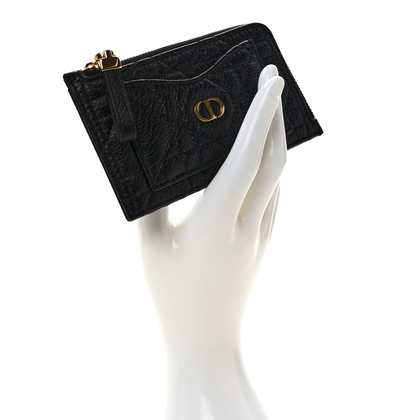 Supple Calfskin Cannage Caro Cosmos Zipped Card Holder Black