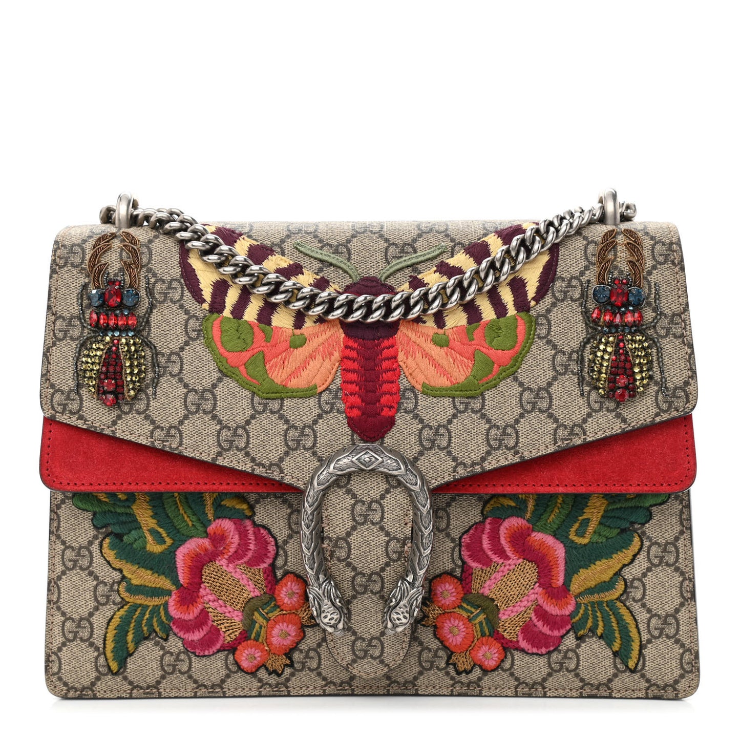 GG Supreme Monogram Embroidered Medium Dionysus Shoulder Bag Beige Hibiscus