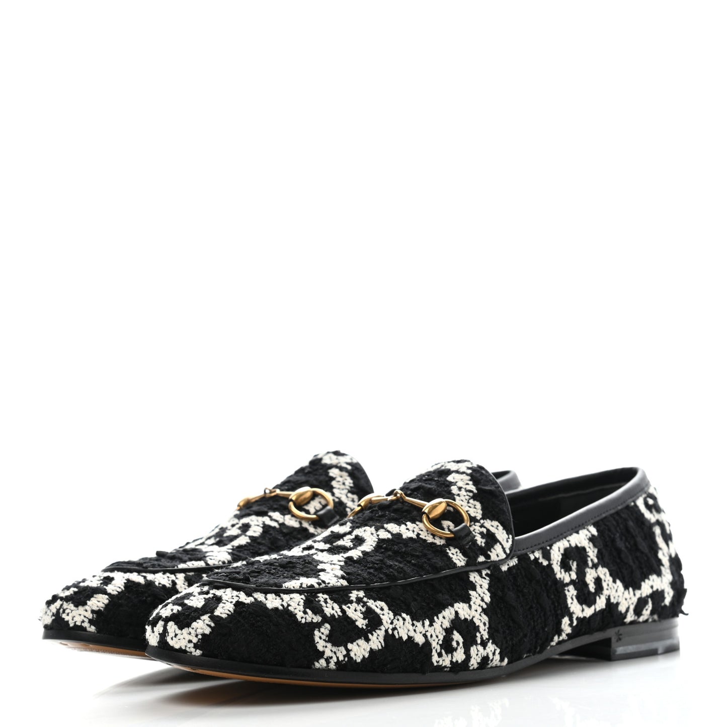 Tweed GG Monogram Horsebit Womens Jordaan Loafers 40 Black Natural