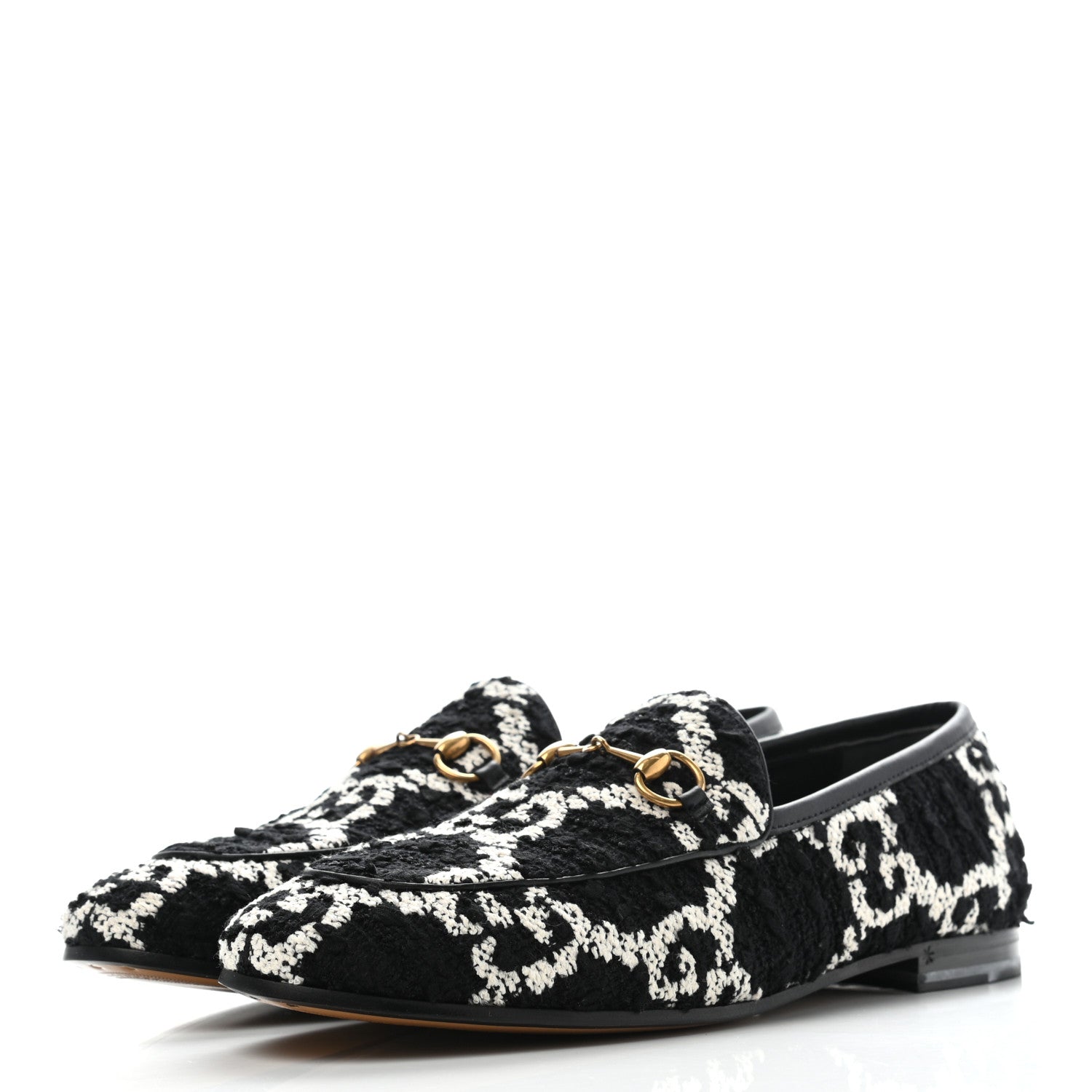 Gucci Tweed GG Monogram Horsebit Womens Jordaan Loafers 40 Black Natural 1 of 8