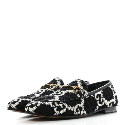 Gucci Tweed GG Monogram Horsebit Womens Jordaan Loafers 40 Black Natural 1 of 8