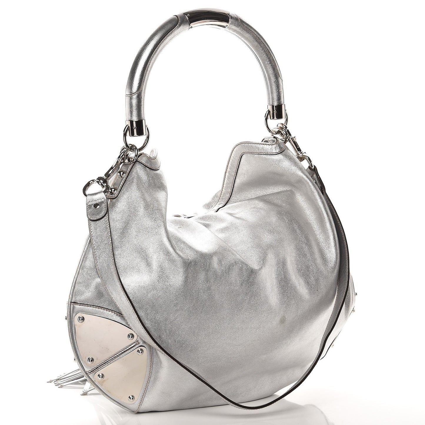 Metallic Calfskin Large Indy Top Handle Hobo Silver