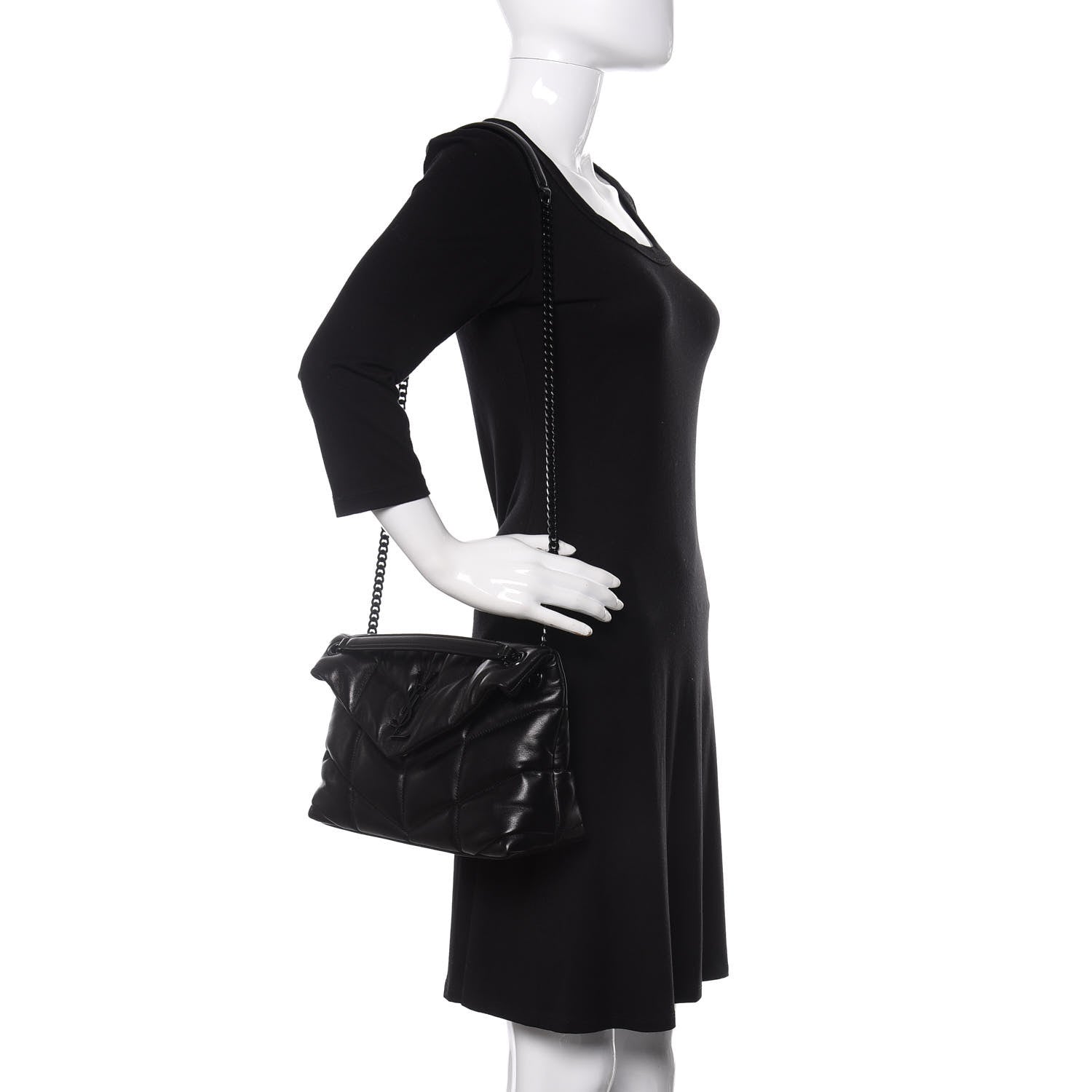 Saint Laurent Lambskin Quilted Small Loulou Puffer Monogram Chain Satchel Black 3 of 12