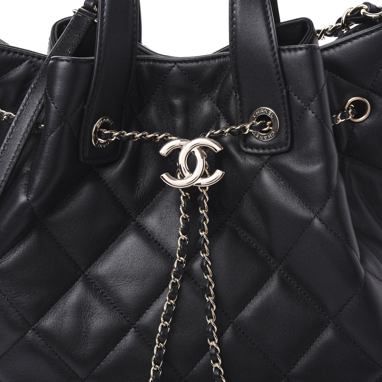 Lambskin Quilted CC Dweller Drawstring Tote Black