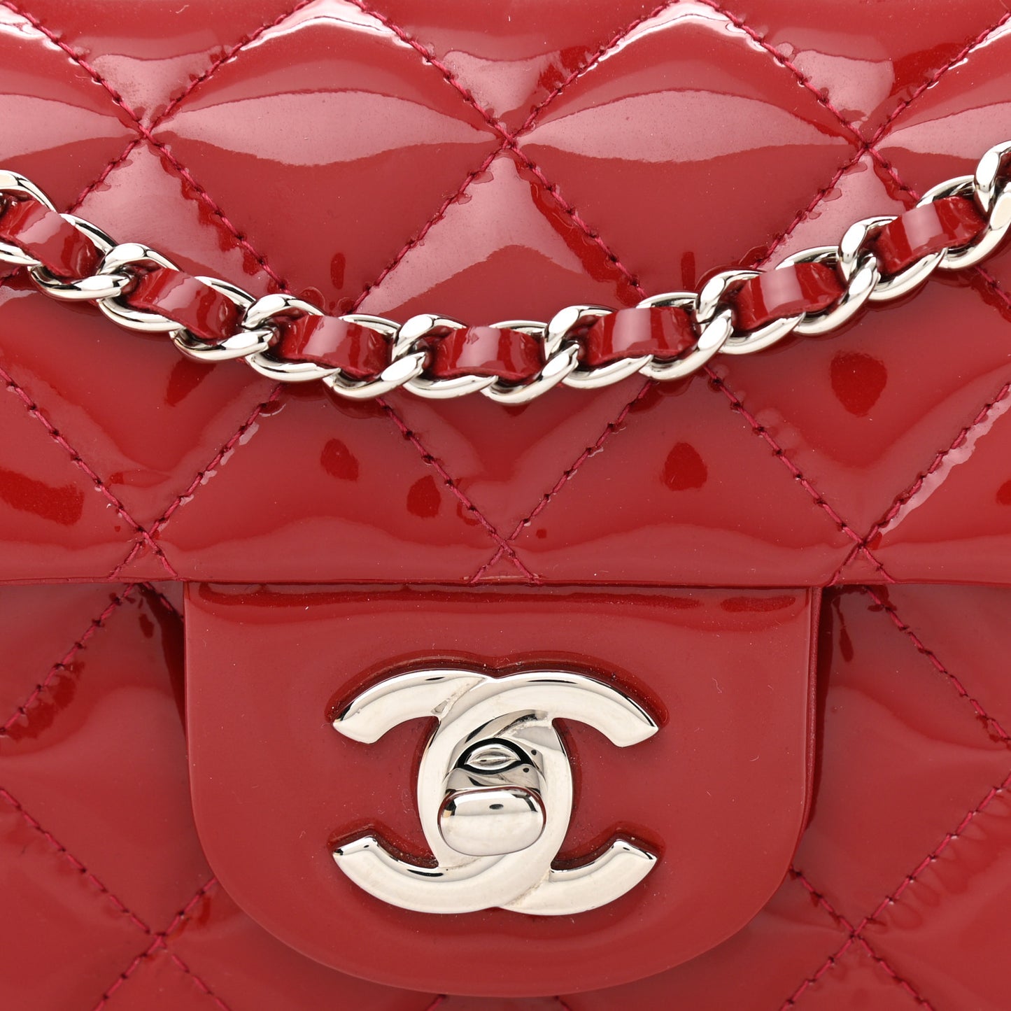 Patent Calfskin Quilted Extra Mini Rectangular Flap Red