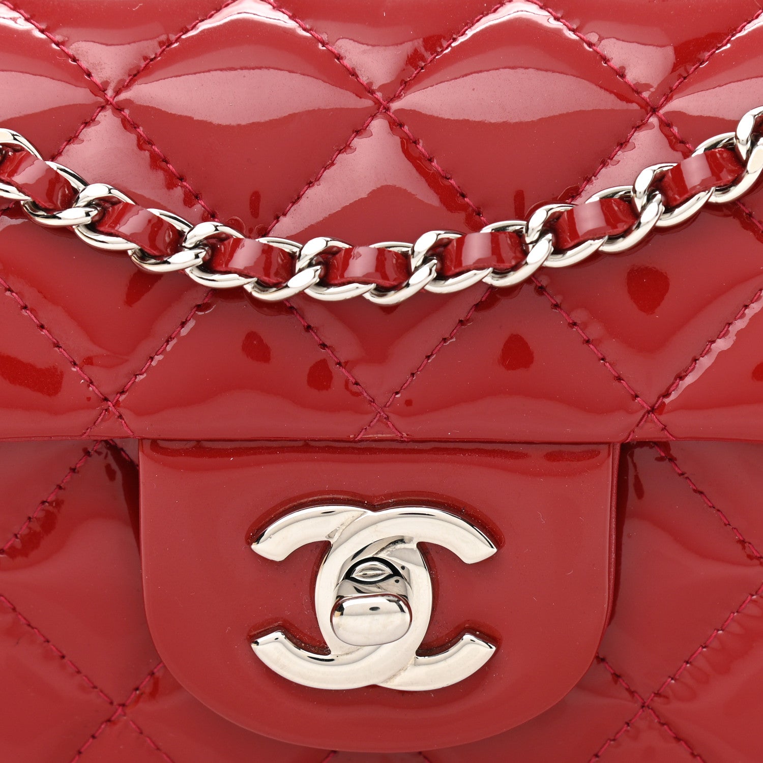 Chanel Patent Calfskin Quilted Extra Mini Rectangular Flap Red 8 of 12