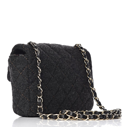 Chanel Wool Contrast Stitch Mini Square Flap Charcoal 3 of 10