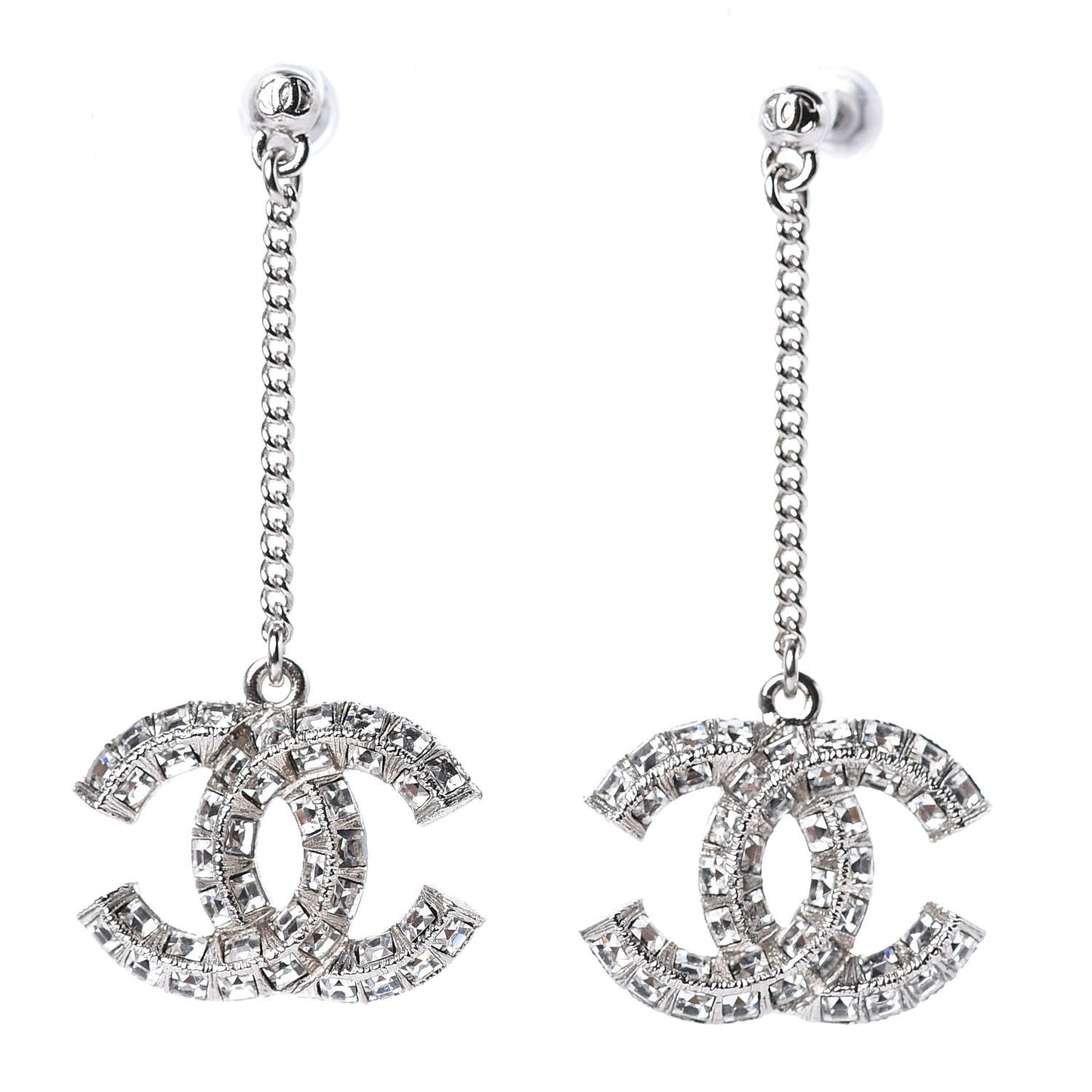 Baguette Crystal CC Dangle Earrings Silver