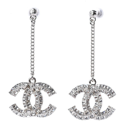 Chanel Baguette Crystal CC Dangle Earrings Silver 1 of 4