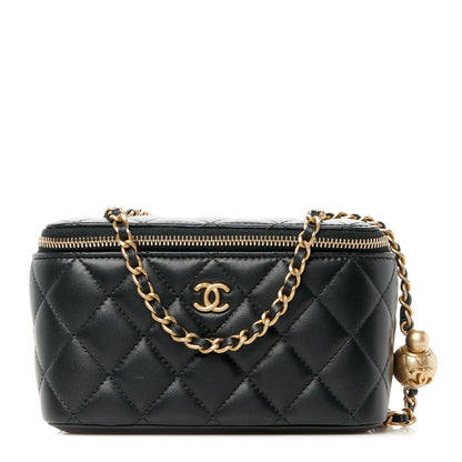Chanel Lambskin Quilted Pearl Crush Small Vanity Case With Chain Black 1 of 11