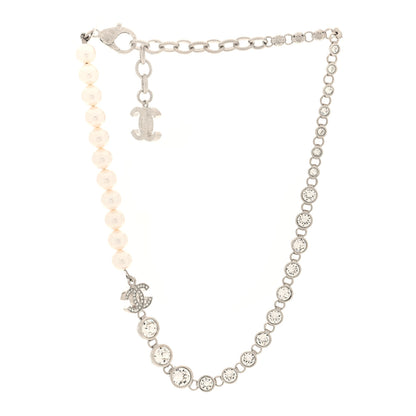 Chanel Pearl Crystal CC Choker Necklace Silver Pearly White 3 of 5