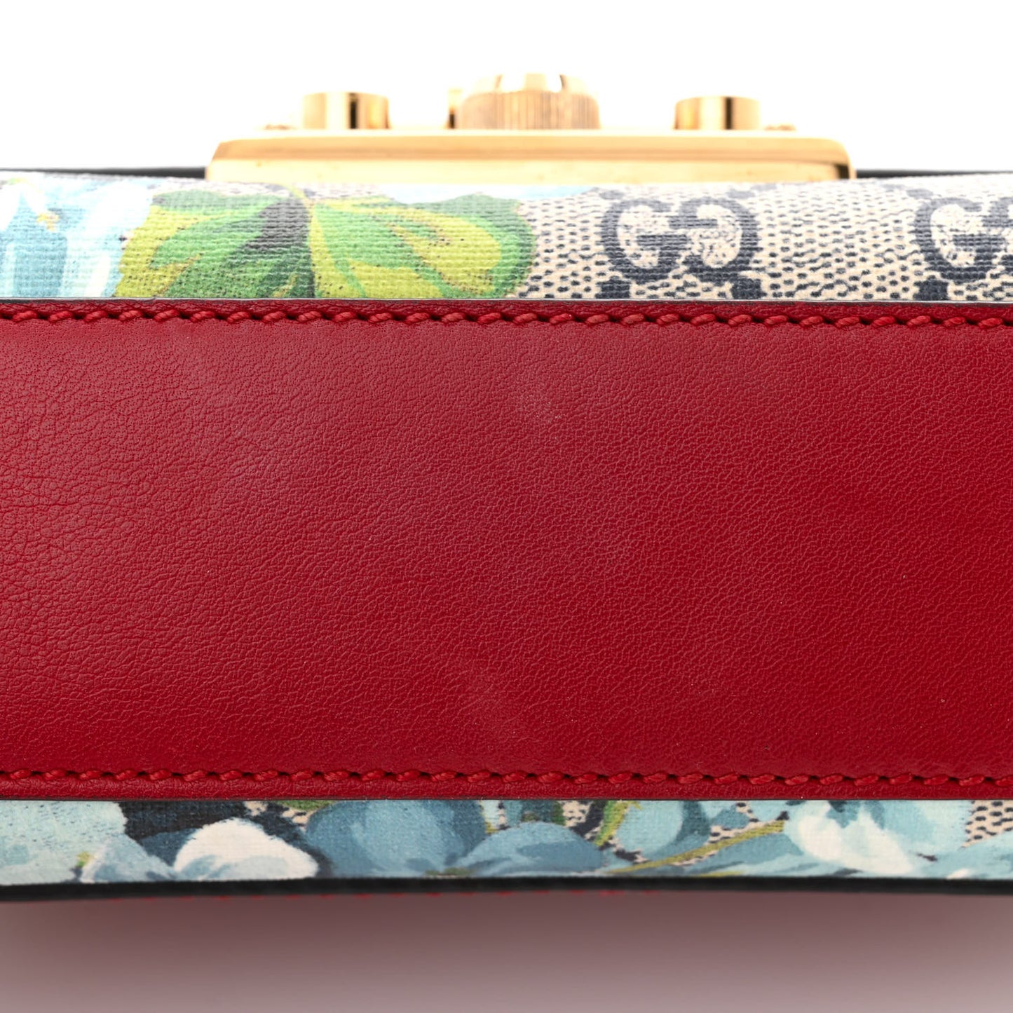 GG Supreme Monogram Blooms Small Padlock Shoulder Bag Beige Blue Navy Hibiscus Red
