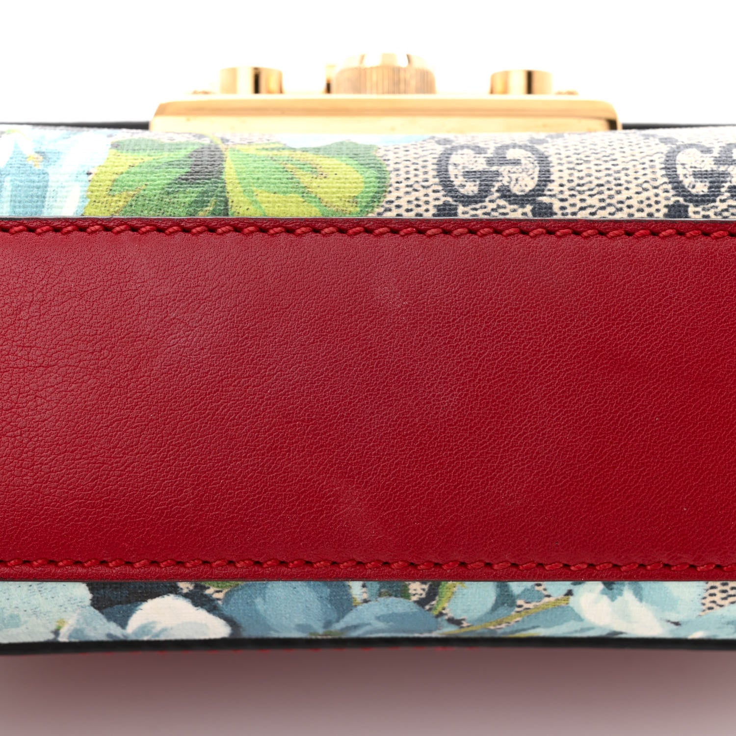 Gucci GG Supreme Monogram Blooms Small Padlock Shoulder Bag Beige Blue Navy Hibiscus Red 12 of 13