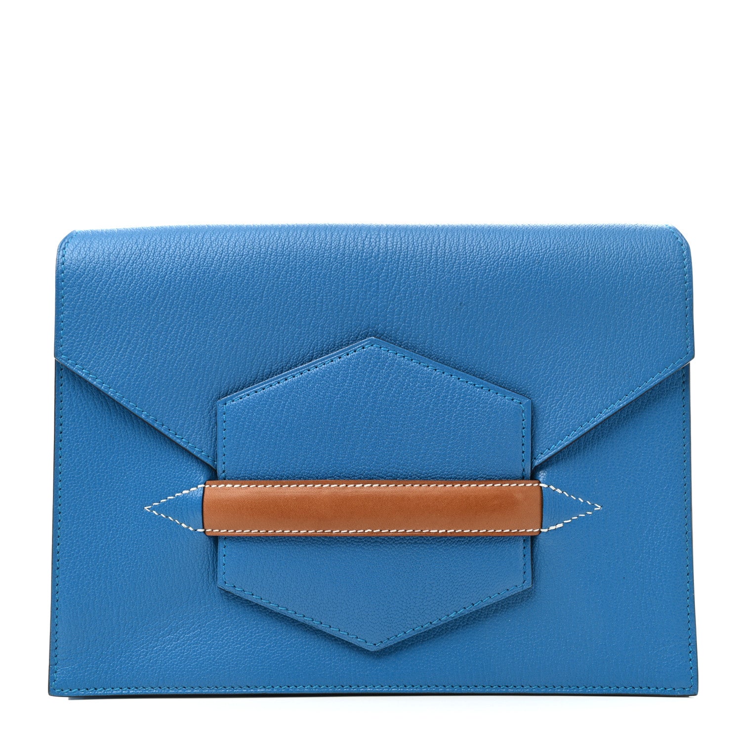 Hermes Chevre Mysore Barenia Faco II Clutch Bleu Zanzibar Fauve 1 of 4