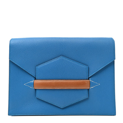 Hermes Chevre Mysore Barenia Faco II Clutch Bleu Zanzibar Fauve 1 of 4