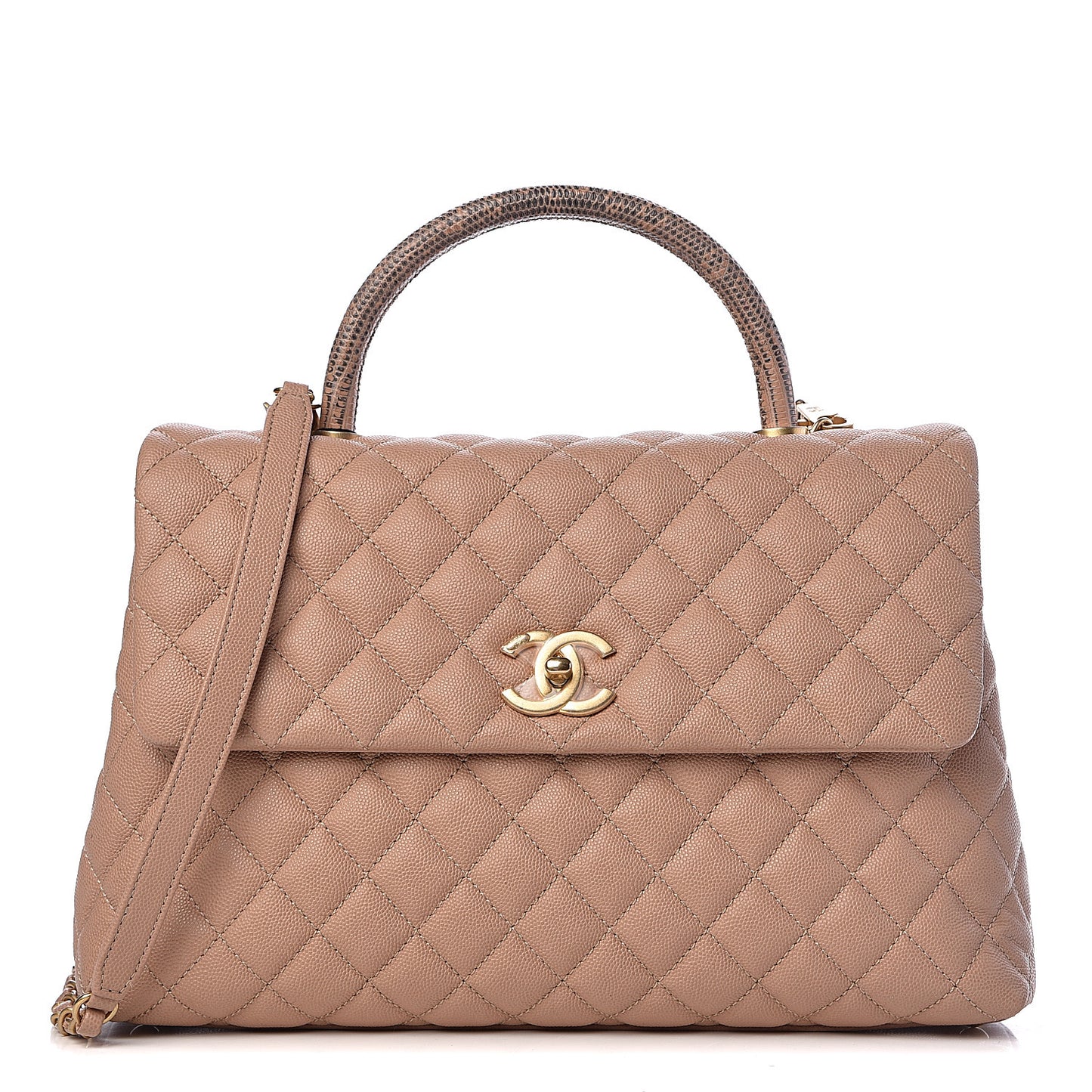 Caviar Lizard Quilted Medium Coco Handle Flap Light Beige