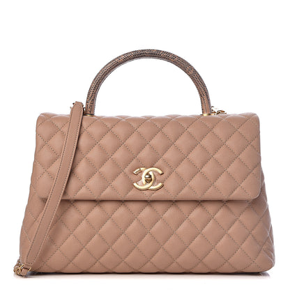 Chanel Caviar Lizard Quilted Medium Coco Handle Flap Light Beige 1 of 12