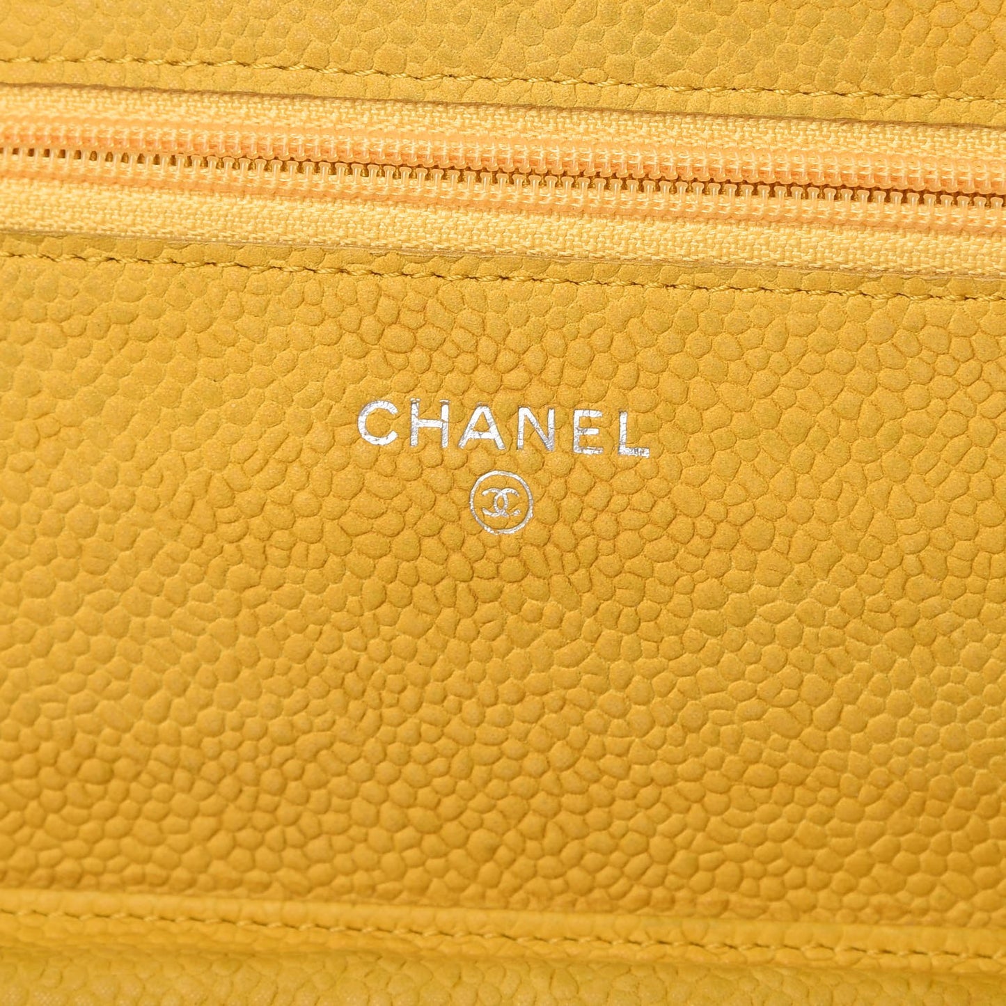 Iridescent Caviar Quilted Wallet on Chain WOC Yellow