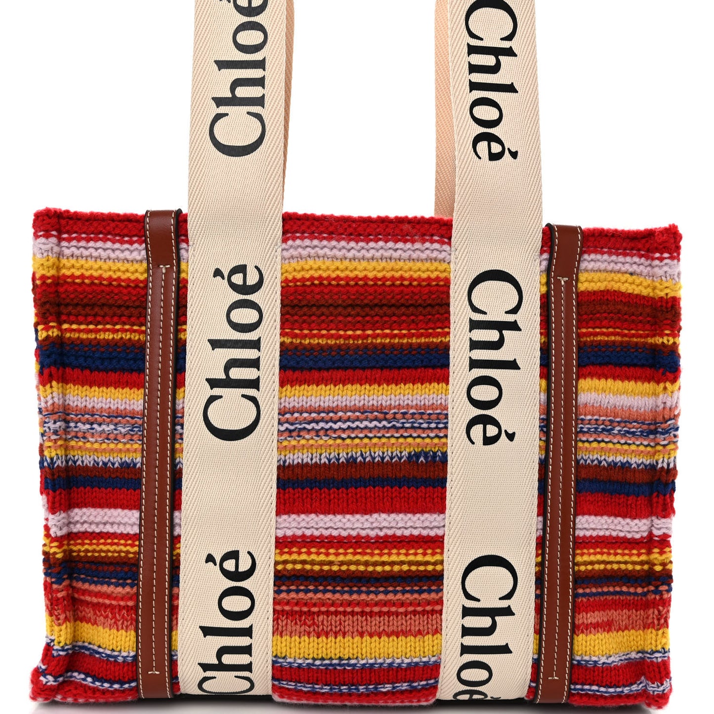 Knit Calfskin Medium Woody Ribbon Tote Red Multicolor