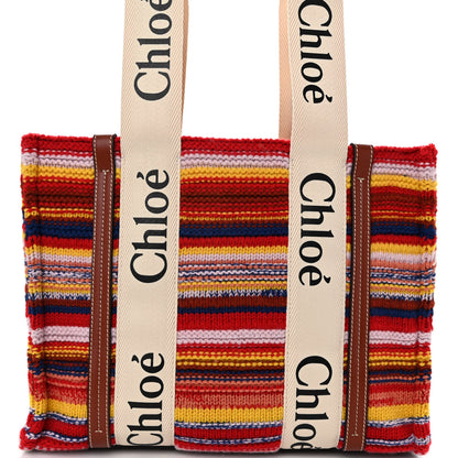 Chloe Knit Calfskin Medium Woody Ribbon Tote Red Multicolor 7 of 10