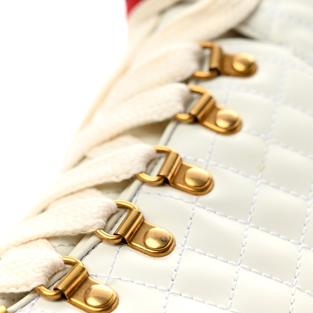 Gucci Calfskin Quilted Sylvie Web Lace Up Combat Ankle Boots 39 White 10 of 10