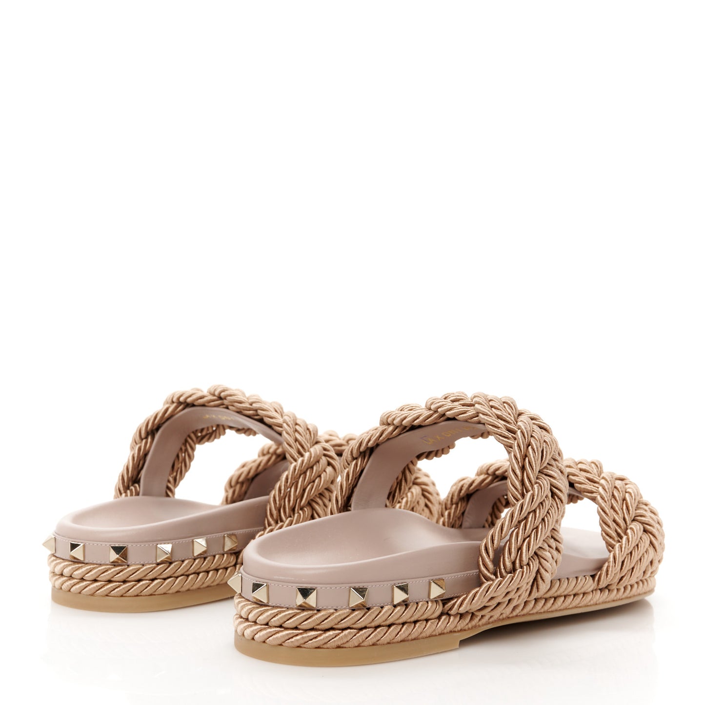 Calfskin Silk Woven Rockstud Torchon 5mm Sandals 40 Poudre