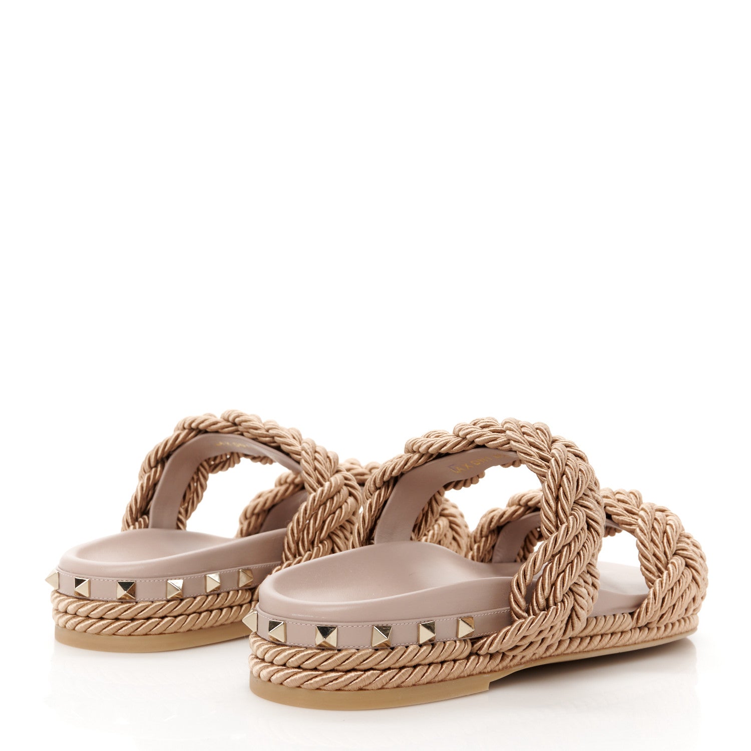 Valentino Garavani Calfskin Silk Woven Rockstud Torchon 5mm Sandals 40 Poudre 5 of 9
