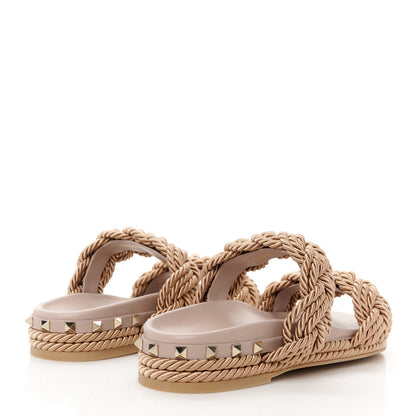 Valentino Garavani Calfskin Silk Woven Rockstud Torchon 5mm Sandals 40 Poudre 5 of 9