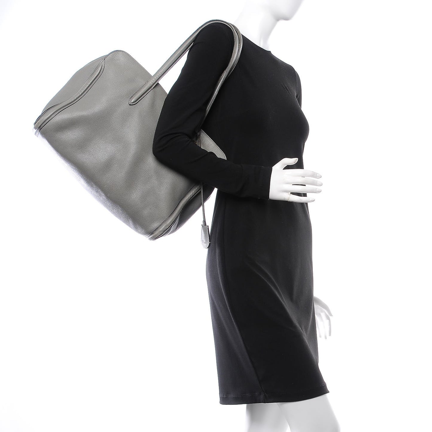 Pebbled Calfskin Large Skull Padlock Zip Around Tote Dark Grey