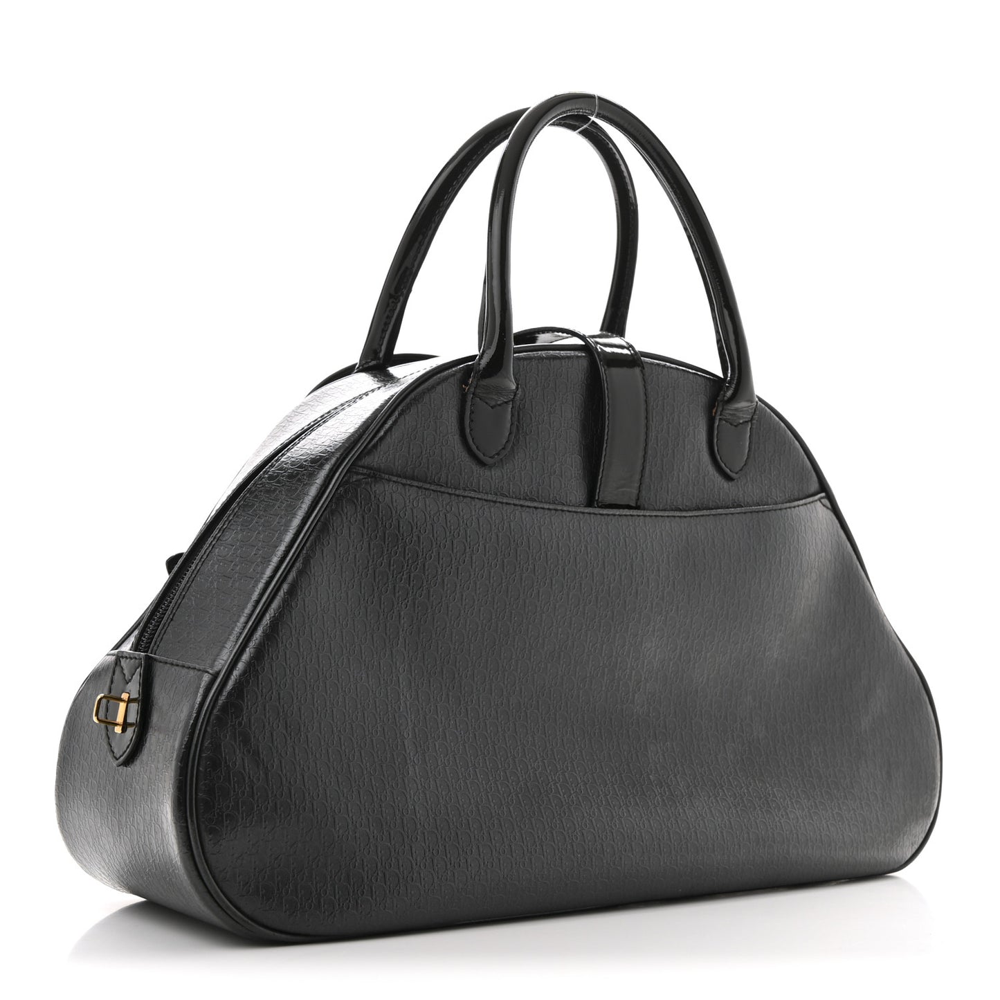 Patent Calfskin Embossed Saddle Bowler Black