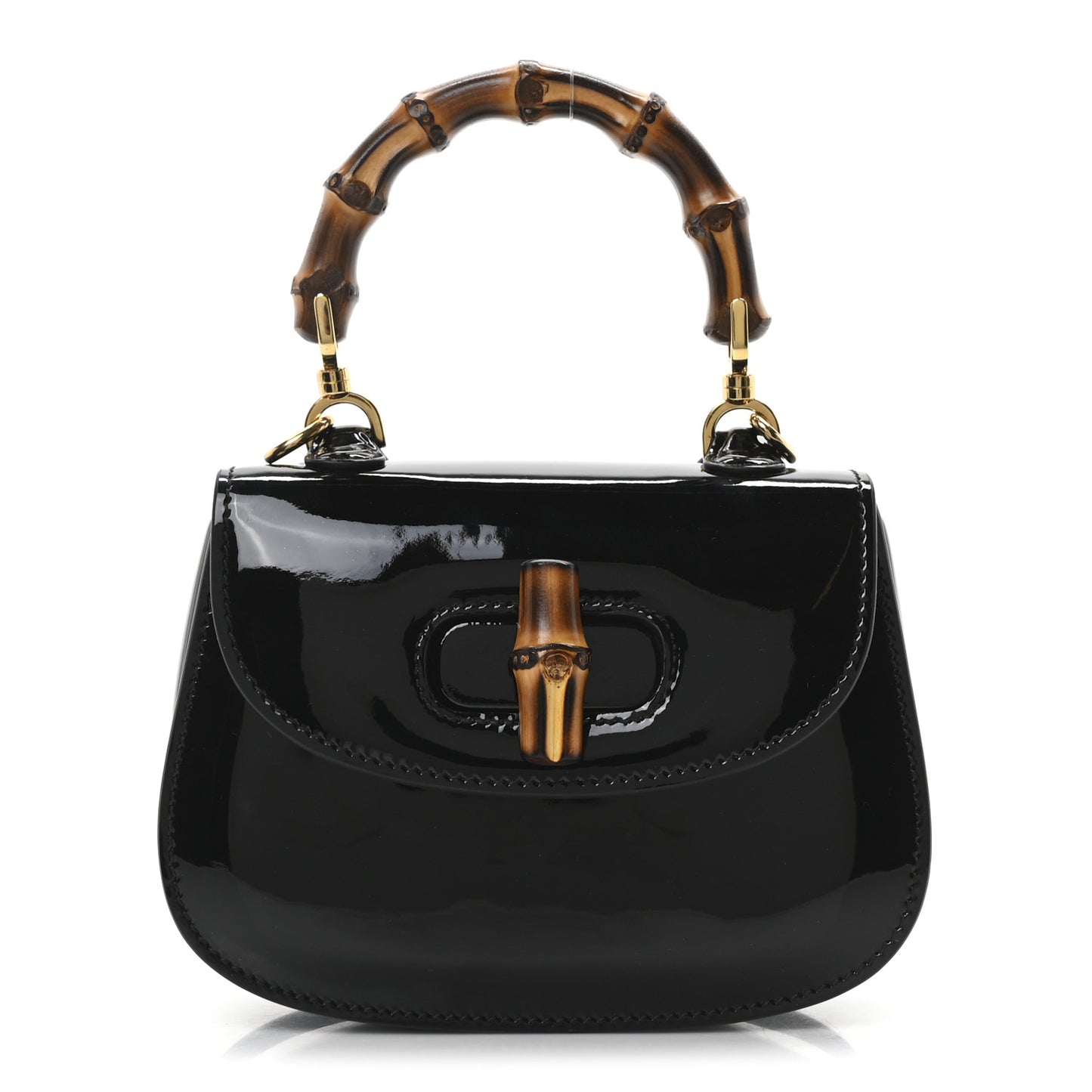 Patent Mini Bamboo 1947 Top Handle Chain Bag Black