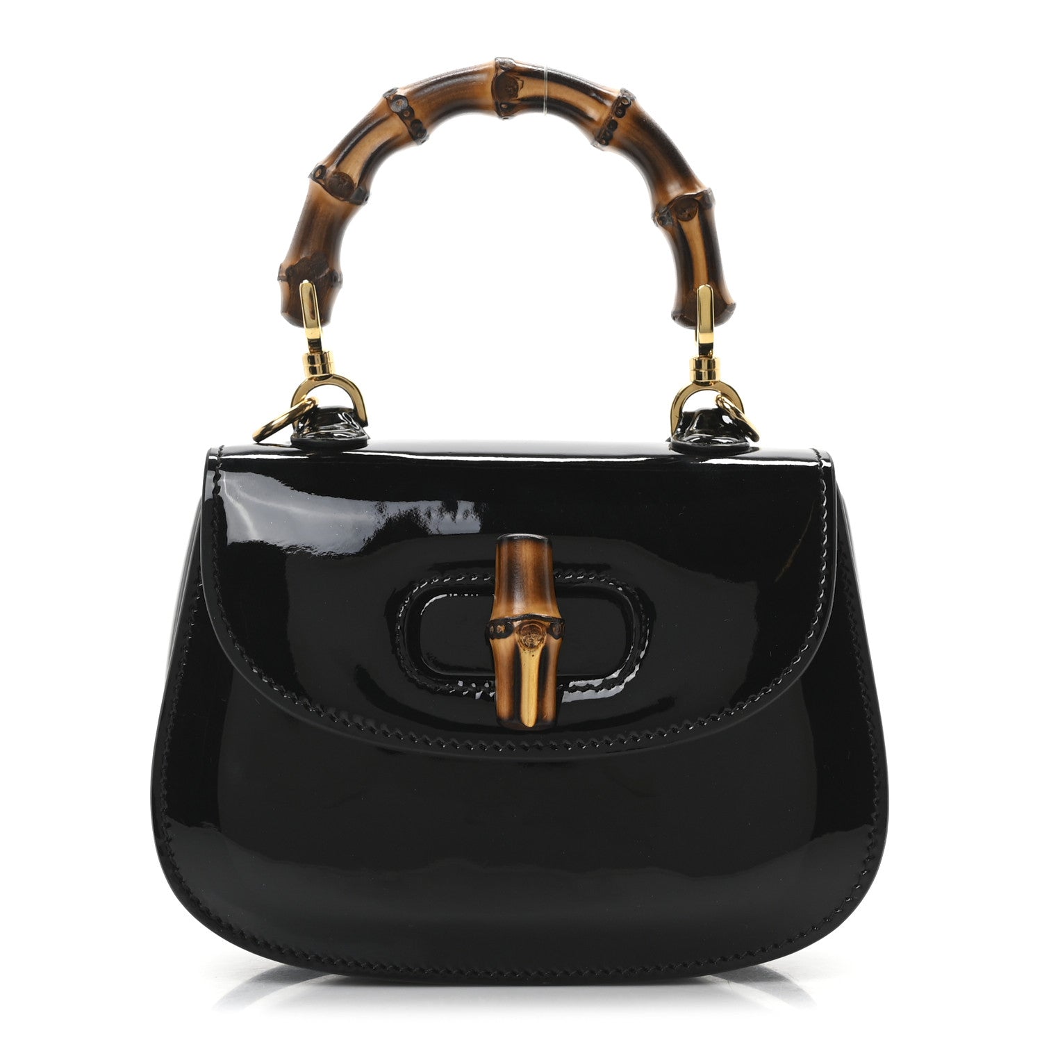 Gucci Patent Mini Bamboo 1947 Top Handle Chain Bag Black 1 of 9