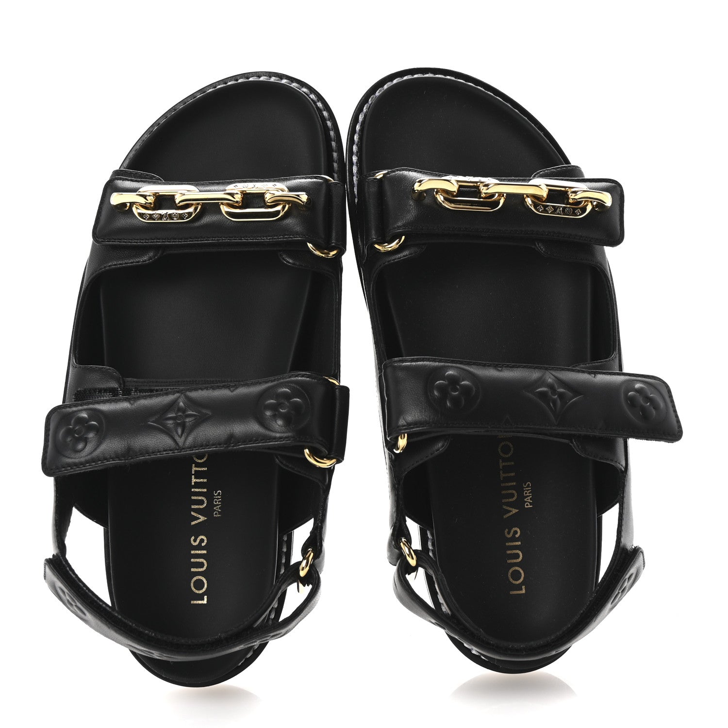 Louis Vuitton Lambskin Chain Link Paseo Flat Comfort Sandals 39 Black 2 of 10