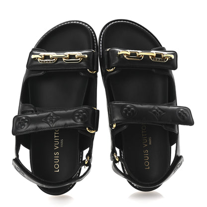 Louis Vuitton Lambskin Chain Link Paseo Flat Comfort Sandals 39 Black 2 of 10