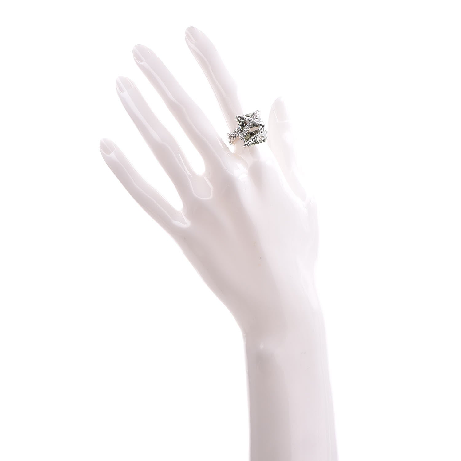 David Yurman Sterling Silver Diamond Prasiolite 15mm Cable Wrap Ring 59.1 5.5 2 of 4