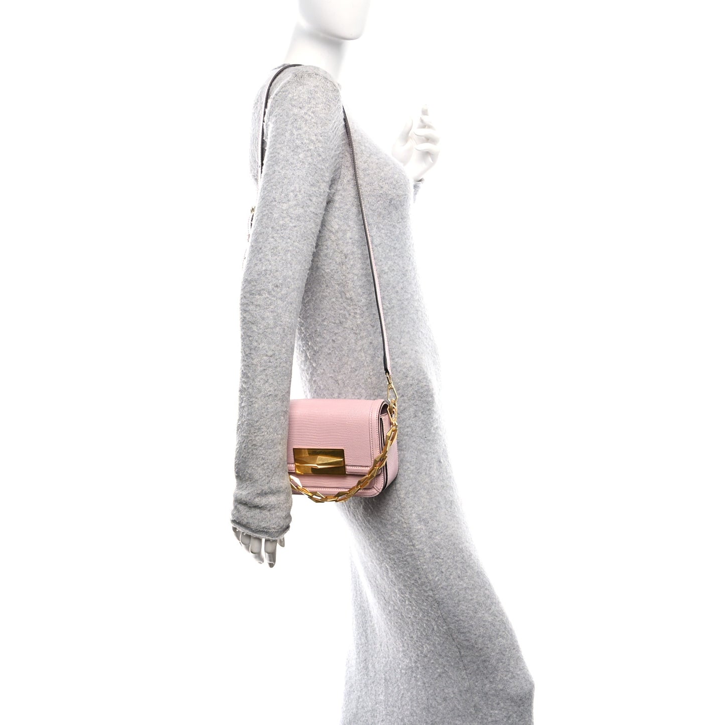 Lizard Embossed Diamond Crossbody Bag Pink