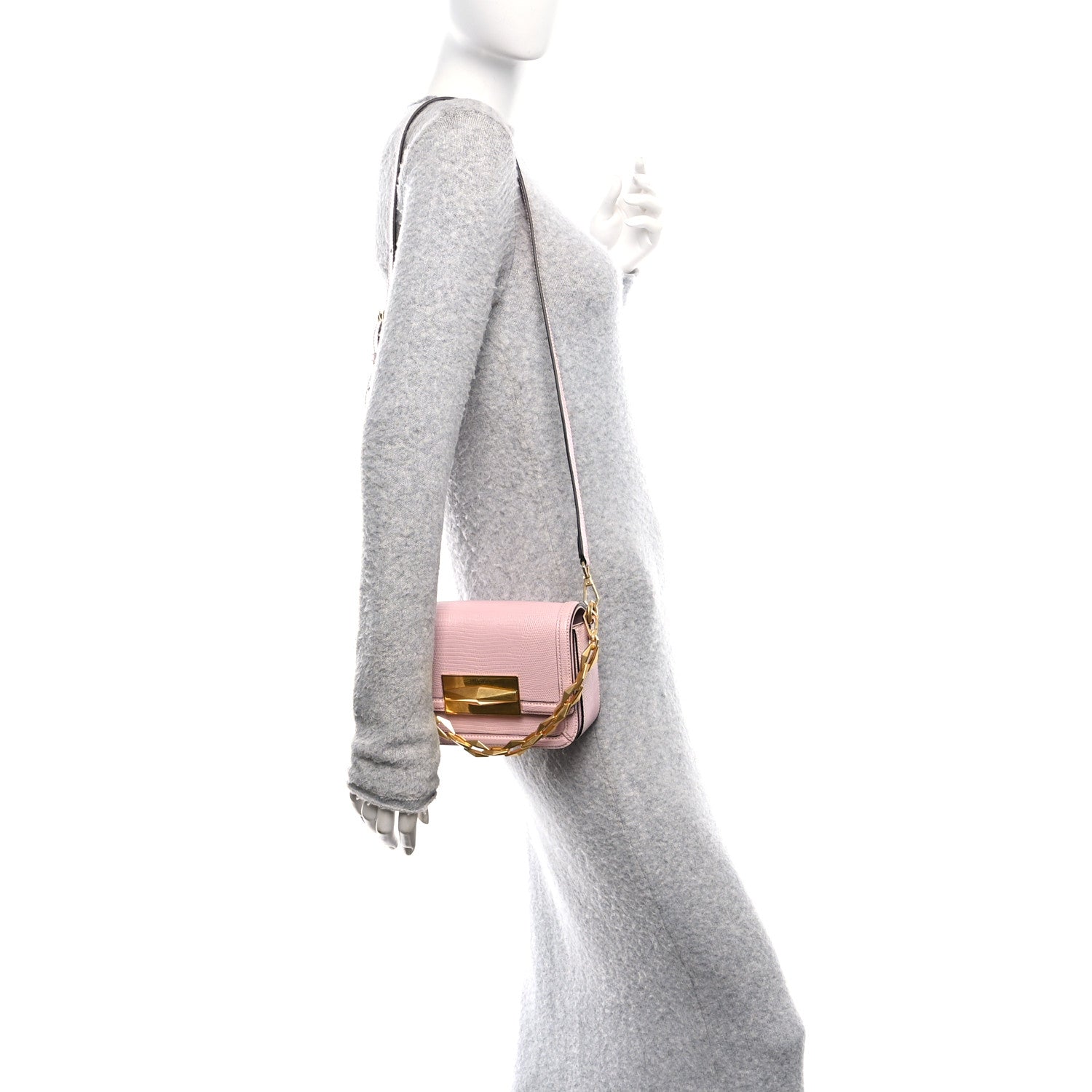 Jimmy Choo Lizard Embossed Diamond Crossbody Bag Pink 2 of 9