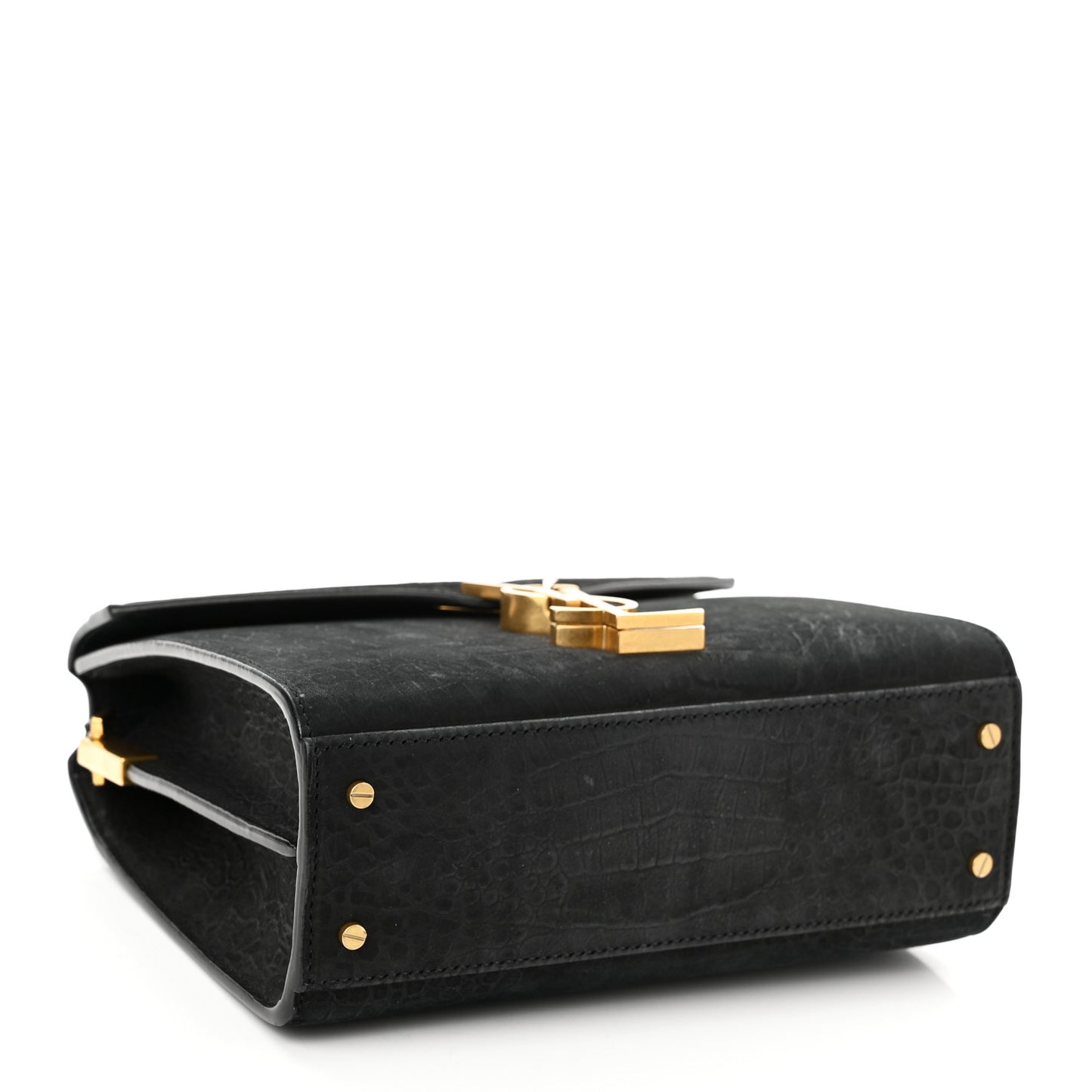 Nubuk Crocodile Embossed Mini Classic Monogram Cassandra Top Handle Black