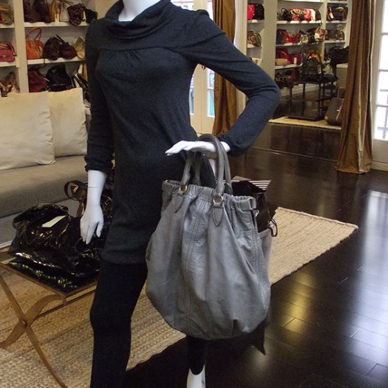 Nappa Frame Gathered Tote Lux Astro Grey