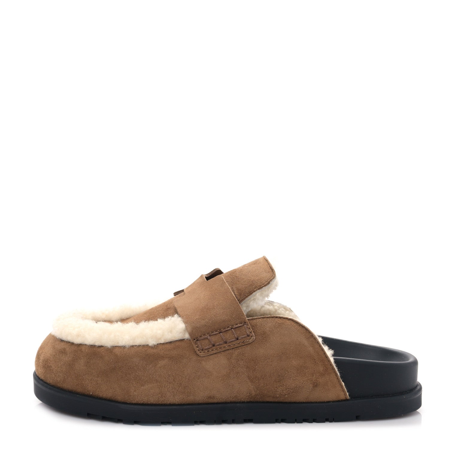Hermes Suede Goatskin Shearling Go Mules 38 Brun Frume Ecru 1 of 9