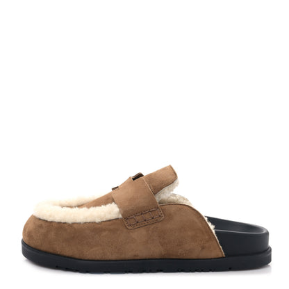 Hermes Suede Goatskin Shearling Go Mules 38 Brun Frume Ecru 1 of 9