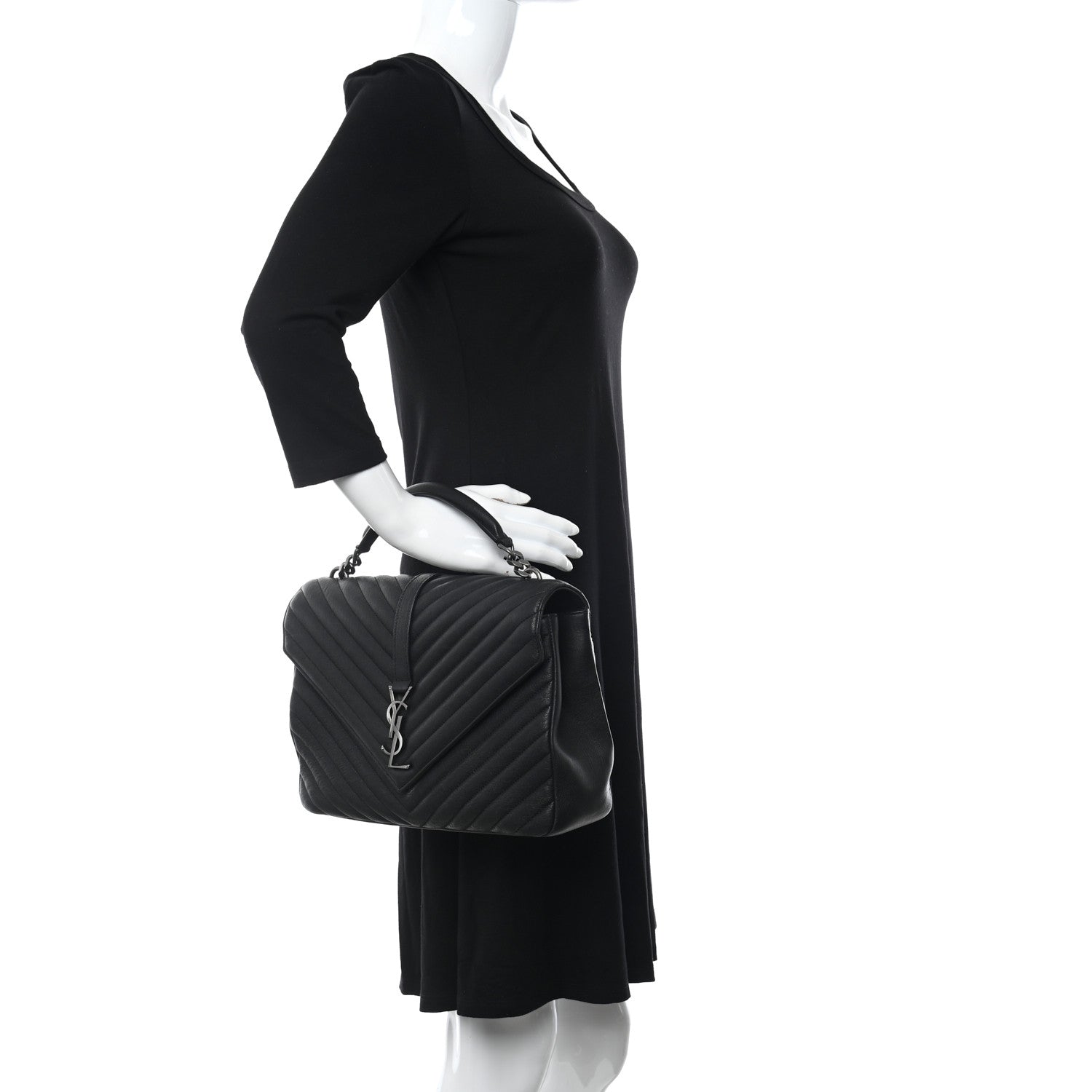 Saint Laurent Sheepskin Matelasse Chevron Monogram Large College Satchel Black 2 of 9
