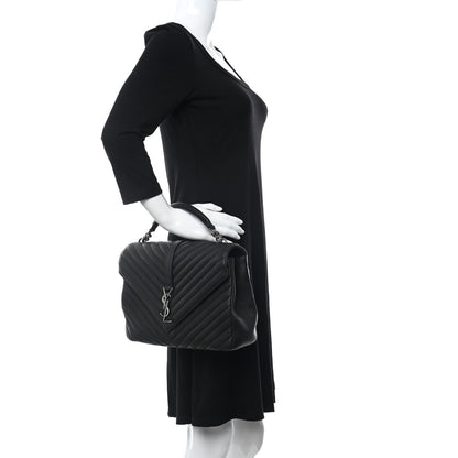 Saint Laurent Sheepskin Matelasse Chevron Monogram Large College Satchel Black 2 of 9