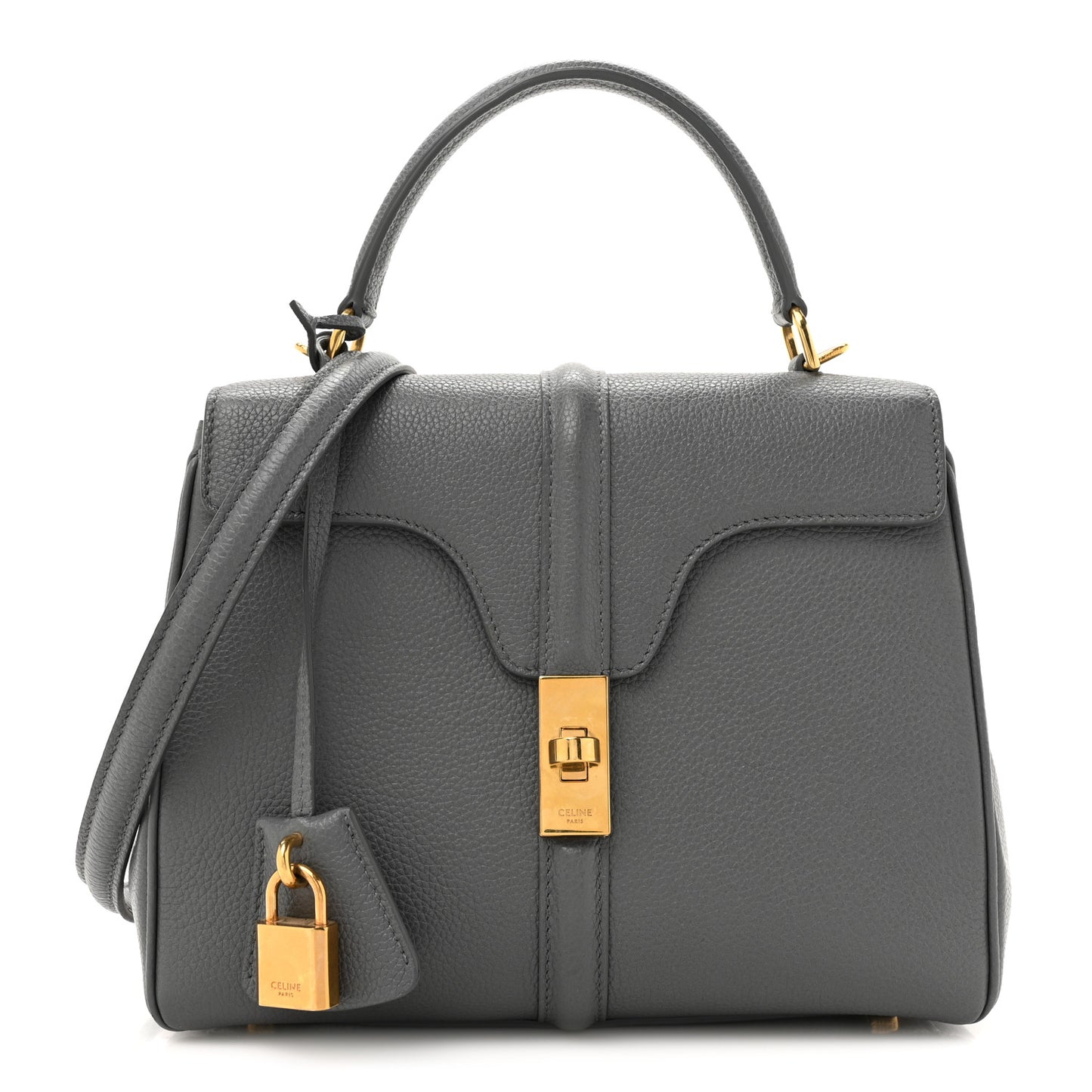 Grained Calfskin Small 16 Top Handle Bag Medium Grey